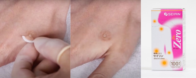 手に「PY-Zero」を貼る様子と「PY-Zero」のパッケージ